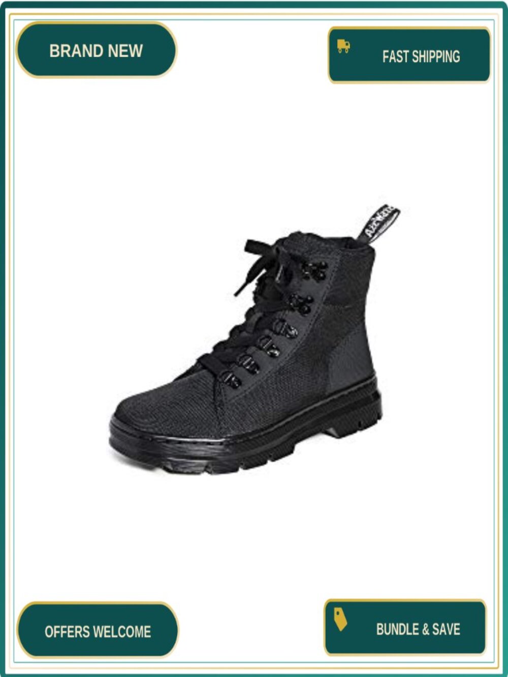 Womens Combat Boot Mid-Calf Lace Up Nylon Block Heel Round Toe
